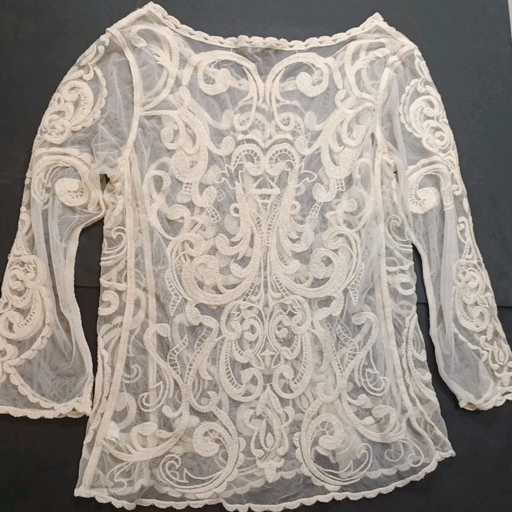 Express Woman's White/ivory Lace Long Sleeve Shirt Size Large Preppy. - Picture 2 of 10